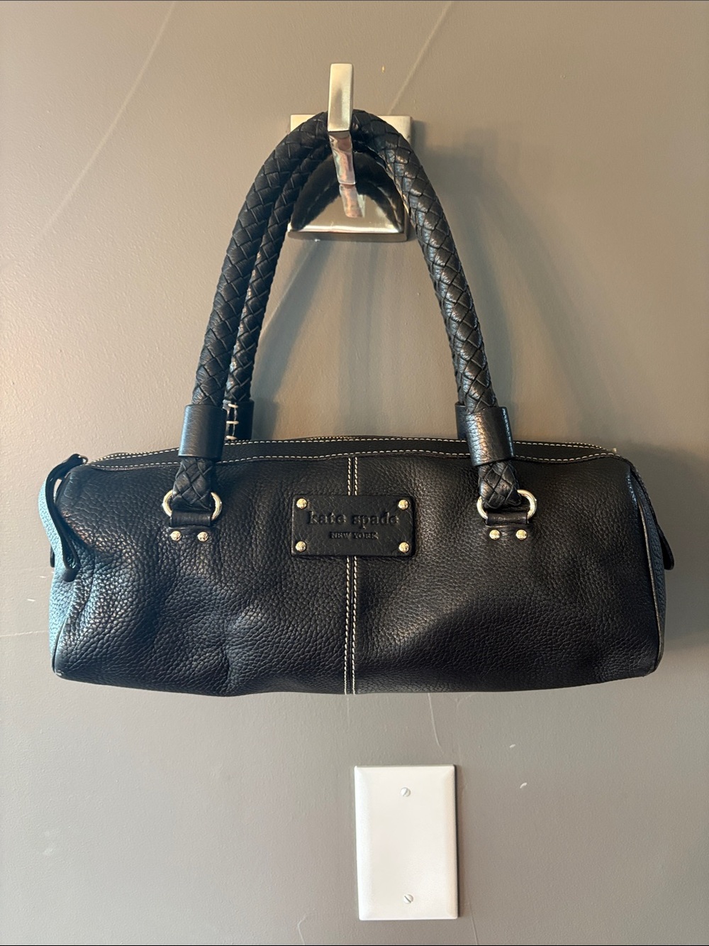 kate spade Black Leather Barrel Shoulder Bag
